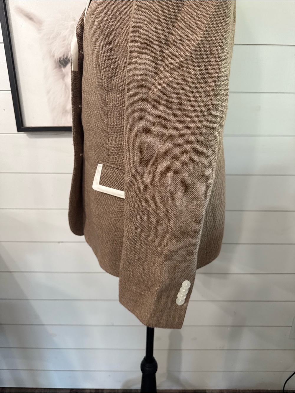 Brooks Brothers 346 Women's Beige White Linen Wool 3-Button Lined Blazer Size 12 - Picture 4 of 7
